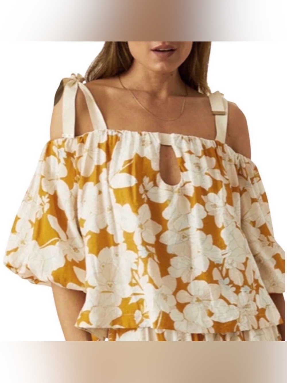 Mon Renn NEW NWT Anthropologie Women’s Magnolia Off Shoulder Balloon Top Small